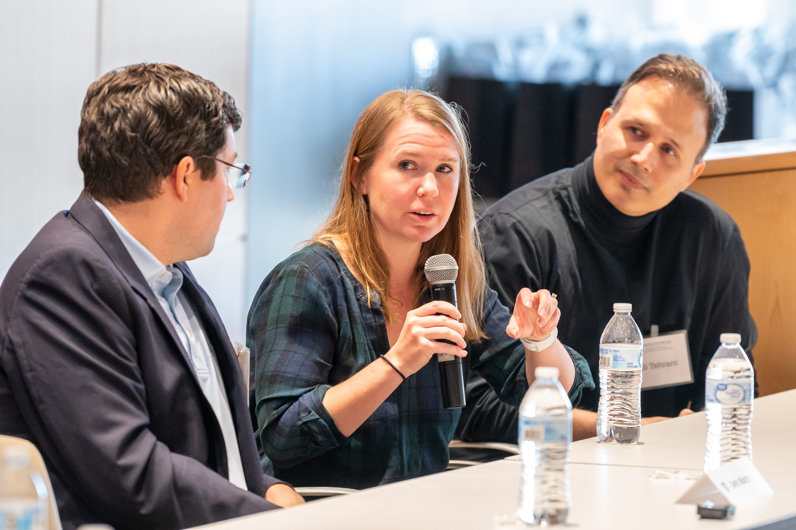 Seth Martin, Kelly Gleason, and Ali Tehrani on a panel at the 2023 Johns Hopkins Research Symposium on Engineering in Healthcare.